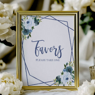 Dusty Blue Watercolor Floral Favours Sign