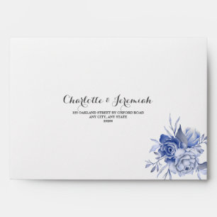Dusty Blue Watercolor Floral Foliage Wedding Envelope