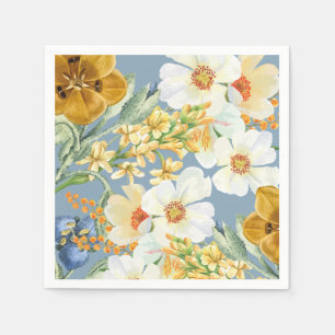 Dusty blue Watercolor floral garden flowers Napkin