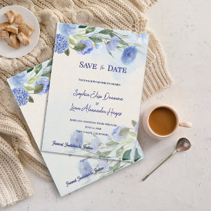 Dusty Blue Watercolor Floral Garden Wedding Save The Date