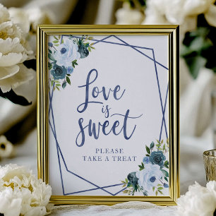 Dusty Blue Watercolor Floral Love Is Sweet Sign