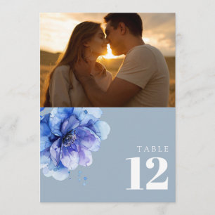 Dusty Blue Watercolor Floral Photo Table Number
