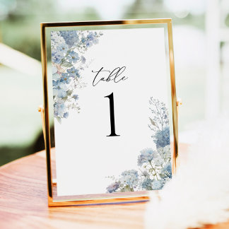 Dusty Blue Watercolor Floral Table Number