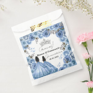 Dusty Blue Watercolor Floral Twin Quinceañera Favour Bags