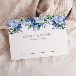 Dusty Blue Watercolor Floral Wedding Advice Card