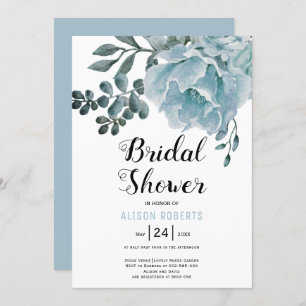 Dusty blue watercolor floral wedding bridal shower invitation