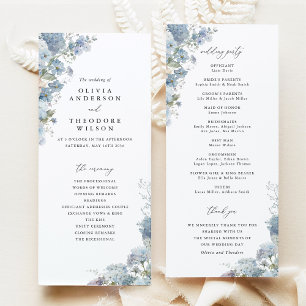 Dusty Blue Watercolor Floral Wedding Ceremony Programme