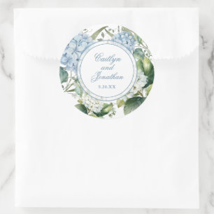 Dusty Blue Watercolor Floral Wedding Classic Round Sticker