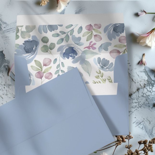 Dusty Blue Watercolor Floral Wedding Envelope (Creator Uploaded)