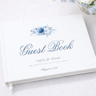 Dusty Blue Watercolor Floral Wedding Guest Book