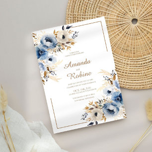Dusty Blue Watercolor Floral Wedding Invitation