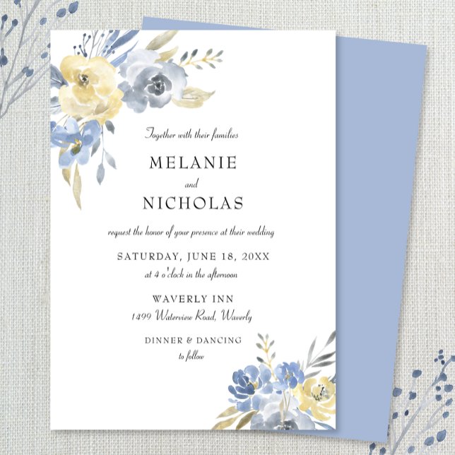 Dusty Blue Watercolor Floral Wedding Invitation (Creator Uploaded)