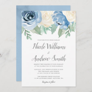 Dusty Blue Watercolor Floral Wedding Invitation