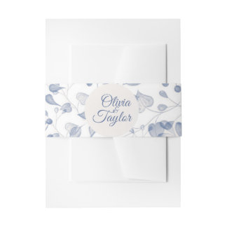 Dusty Blue Watercolor Floral Wedding Invitation Belly Band