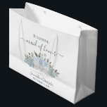 Dusty Blue Watercolor Floral Wedding Maid of Honou Large Gift Bag<br><div class="desc">This beautiful gift bag is designed for the maid of honour at your wedding. It features a beautiful boho chic design with a cluster of dusty blue roses and blossoms tied with a white satin bow. There is room for her name, the names of the couple, and the wedding date....</div>