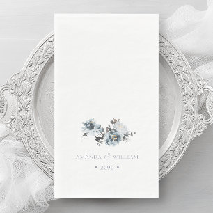 Dusty Blue Watercolor Floral Wedding  Napkin