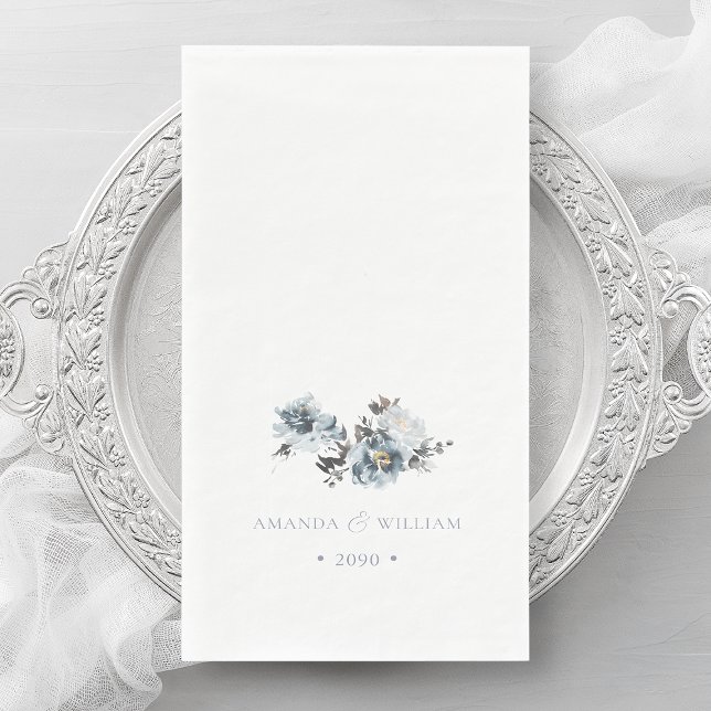 Dusty Blue Watercolor Floral Wedding  Napkin (Creator Uploaded)