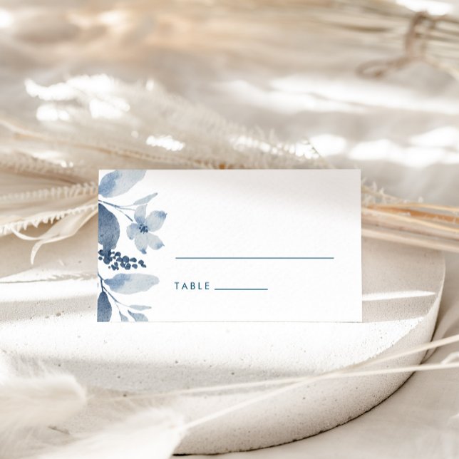 Dusty Blue Watercolor Floral Wedding Place Card (Creator Uploaded)