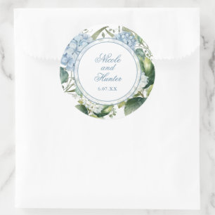 Dusty Blue Watercolor Floral Wedding Reception Classic Round Sticker