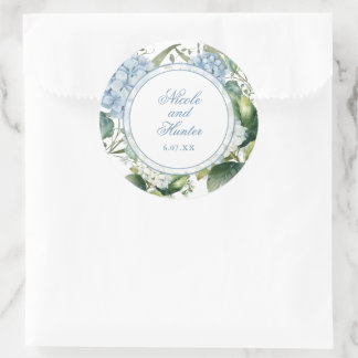 Dusty Blue Watercolor Floral Wedding Reception Classic Round Sticker