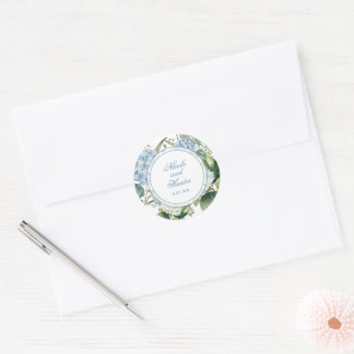 Dusty Blue Watercolor Floral Wedding Reception Classic Round Sticker
