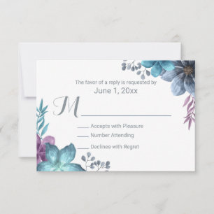 Dusty Blue Watercolor Floral Wedding RSVP Card
