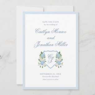 Dusty Blue Watercolor Floral Wedding Save the Date Invitation