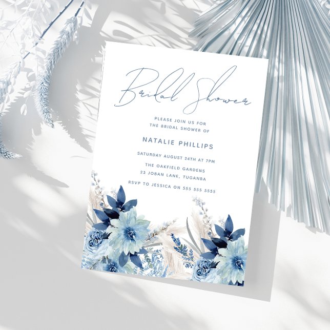 Dusty Blue Watercolor Florals Bridal Shower Invitation (Creator Uploaded)
