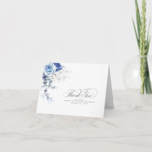 Dusty Blue Watercolor Flowers Boho Thank You Card