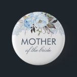 Dusty Blue Watercolor Flowers Elegant Wedding 6 Cm Round Badge<br><div class="desc">Wedding button for mother,  father,  sister,  brother of the bride or groom</div>