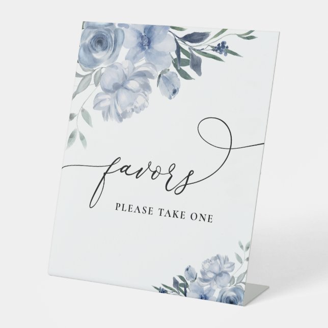 dusty blue watercolor flowers favours sign (Front)