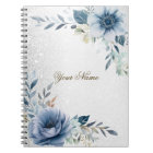 Dusty Blue Watercolor Flowers Silver Elegant
