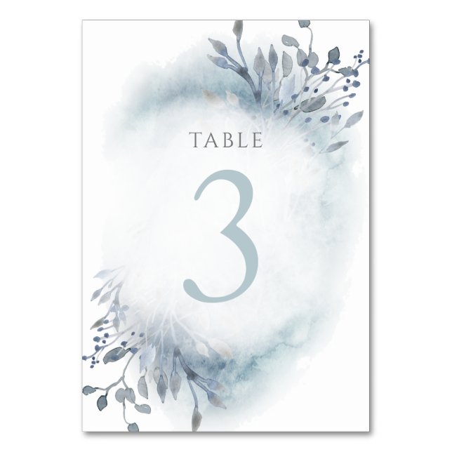 dusty blue watercolor flowers Table Number 3 (Front)