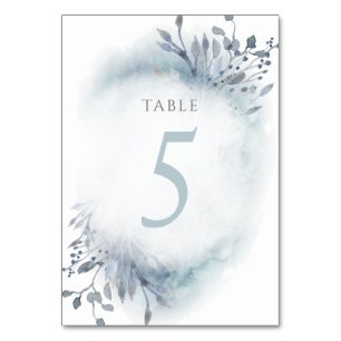 dusty blue watercolor flowers Table Number 5