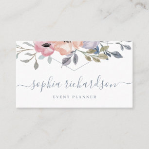 Dusty Blue   Watercolor Geometric Floral Business Card