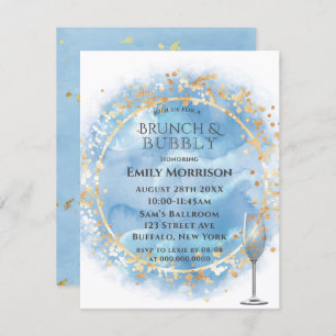 Dusty Blue Watercolor Gold Brunch & Bubbly Invites