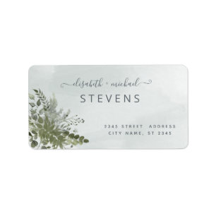 Dusty blue watercolor greenery eucalyptus couple l label