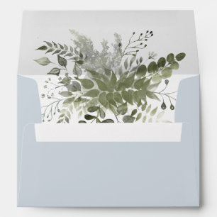 Dusty blue watercolor greenery eucalyptus envelope