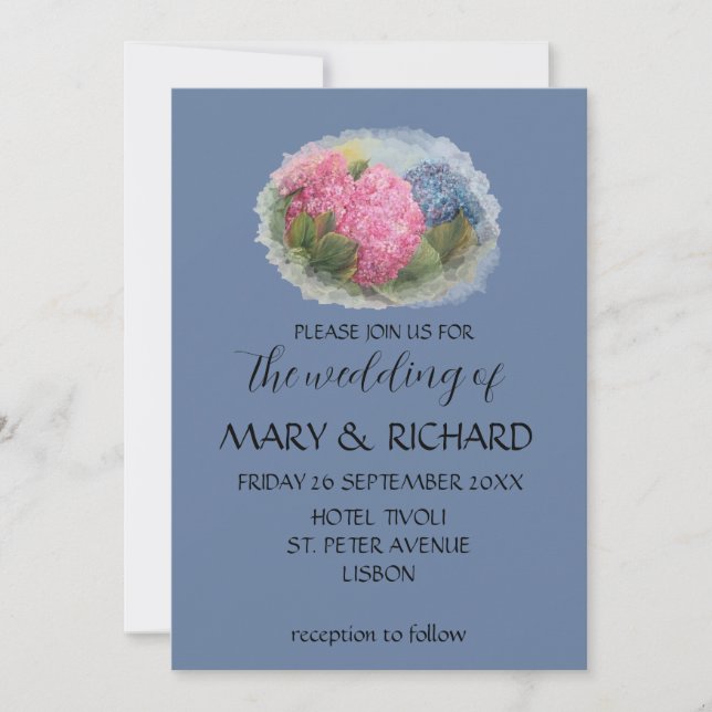 Dusty blue watercolor Hydrangeas  Invitation (Front)