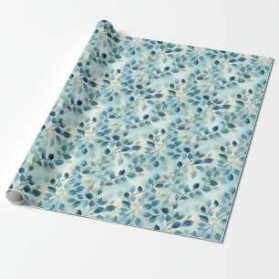 Dusty Blue Watercolor Leaves  Wrapping Paper