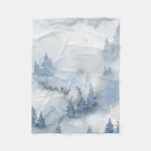 Dusty Blue Watercolor Misty Abstract Forest    Fleece Blanket