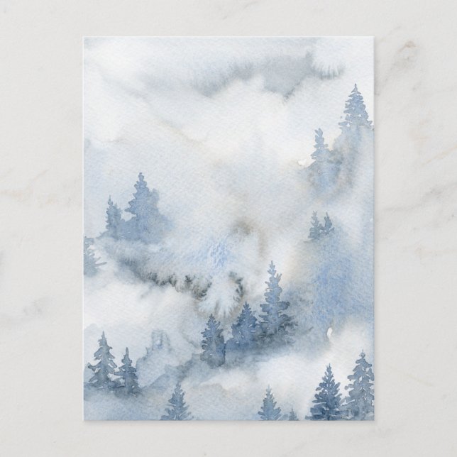 Dusty Blue Watercolor Misty Forest   Postcard (Front)