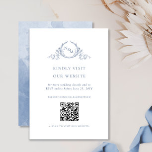 Dusty Blue Watercolor Monogram QR Code/RSVP Online Enclosure Card