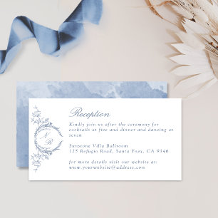 Dusty Blue Watercolor Monogram Wedding Reception Enclosure Card