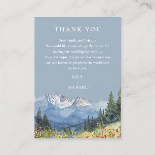 Dusty Blue Watercolor Mountain Wedding Thank You Place Card