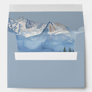 Dusty Blue Watercolor Mountain Wildflower Wedding Envelope