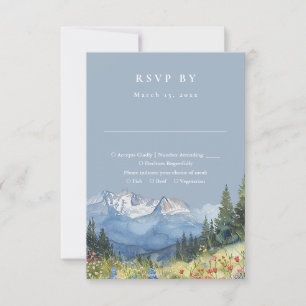 Dusty Blue Watercolor Mountain Wildflower Wedding RSVP Card