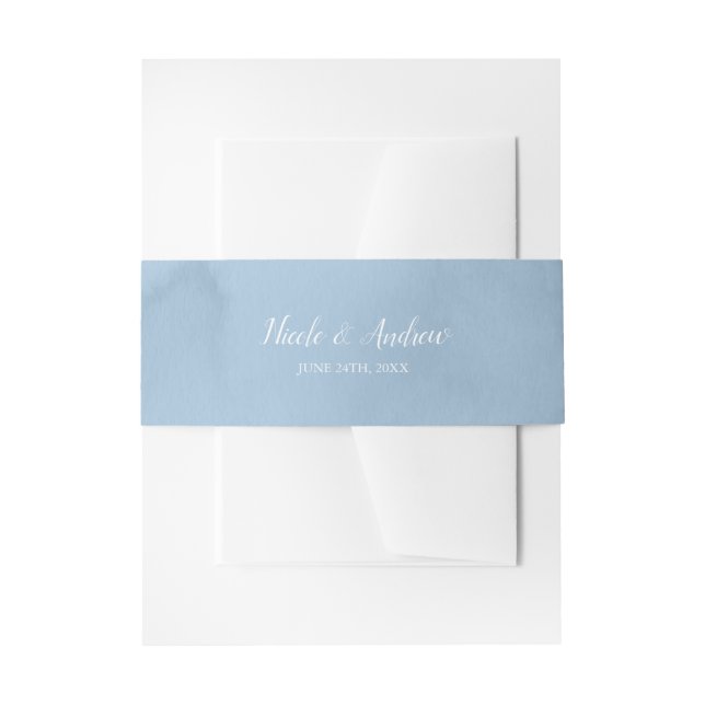 Dusty Blue Watercolor Personalised Wedding Invitation Belly Band (Front Example)