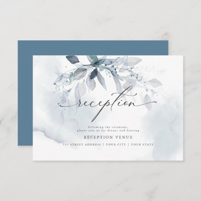 Dusty Blue Watercolor Reception Invitation (Front/Back)