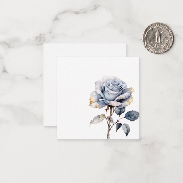 Dusty Blue Watercolor Rose Card (Front/Back In Situ)